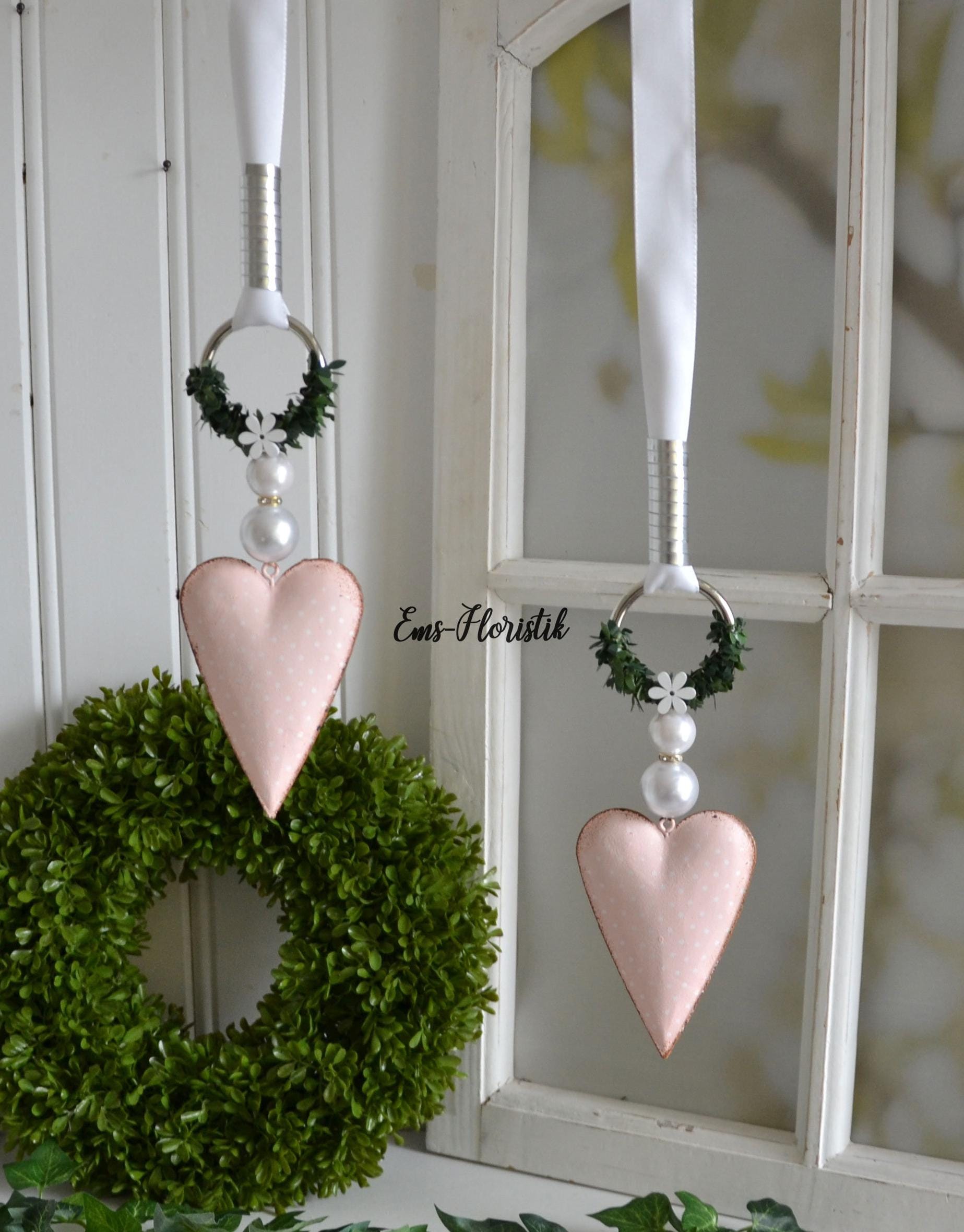 Fensterdeko Fensterhänger Metallherz Pünktchen 12 cm rosa