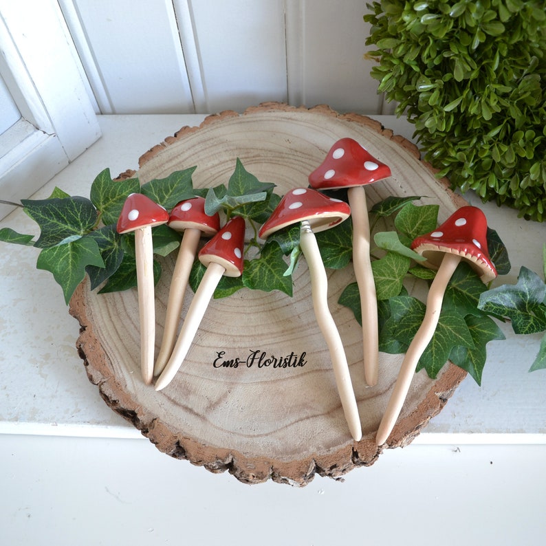 Handgefertigte Porzellan-Pilze - Rote Fliegenpilz Garten Deko 15 Cm