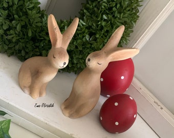 2-Set Osterdeko Hase Natur braun Hasenpaar 16/14 cm im Shabby Chic Stil