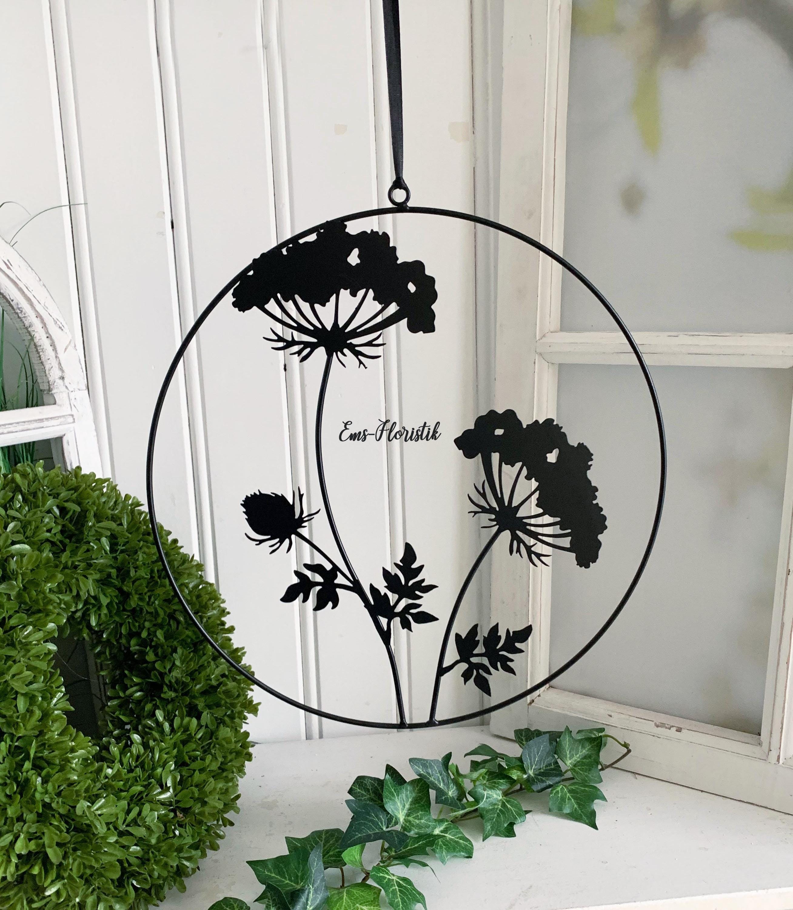 Fensterdeko Fenster-Hänger 35 cm Blumen im Ring aus Metall schwarz