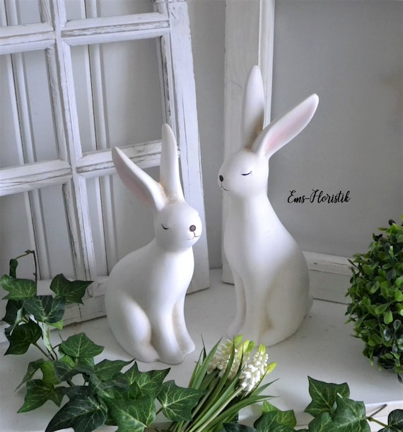 Osterdeko Hase Hase im Shabby Chic Stil weiß-rosa 2 Gr. oder Set
