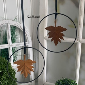 Fensterdeko Fensterhänger Ø 18 cm Ahornblatt Rostoptik im Ring  braun-schwarz