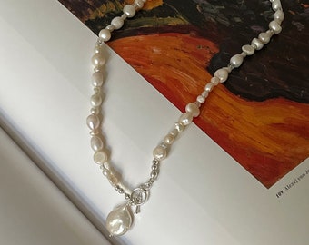 Baroque Pearl Necklace: Sterling Silver Toggle, Mixed Freshwater Pearls