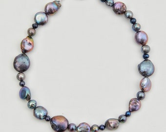 Collier de perles baroques noires pour femmes collier de perles d'eau douce irrégulières grandes perles collier de perles baroques paon haute brillance