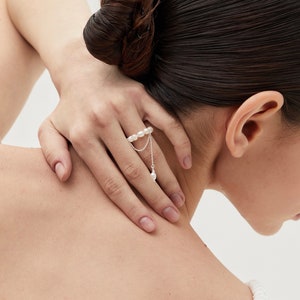 Freshwater Pearl Sterling Silver Tassel Ring - Elastic Stretch Band