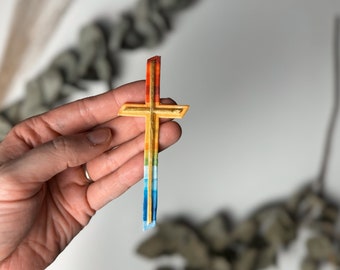 Cross rainbow with gold - wax decoration No.132