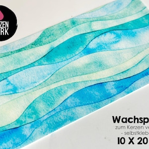 Wachsplatte No.32 Wasserverlauf Türkis Blau Wellen 20 x 10 cm - Kerze selbst verzieren - Kerze selber machen
