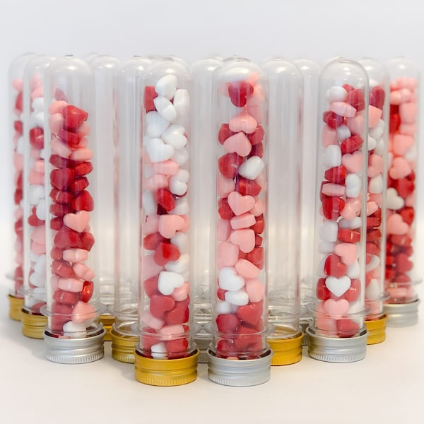 Tubes à essai en plastique transparent avec couvercle en métal doré et argenté, Cadeaux pour tubes à essai, Décoration de tubes à essai, Cadeau de bonbons de mariage et de thé, Boîte cadeau