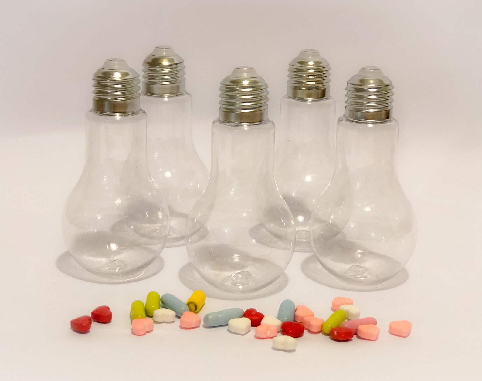 Set of Clear Plastic Fillable Light Bulbs With Silver Lid Etsy UK