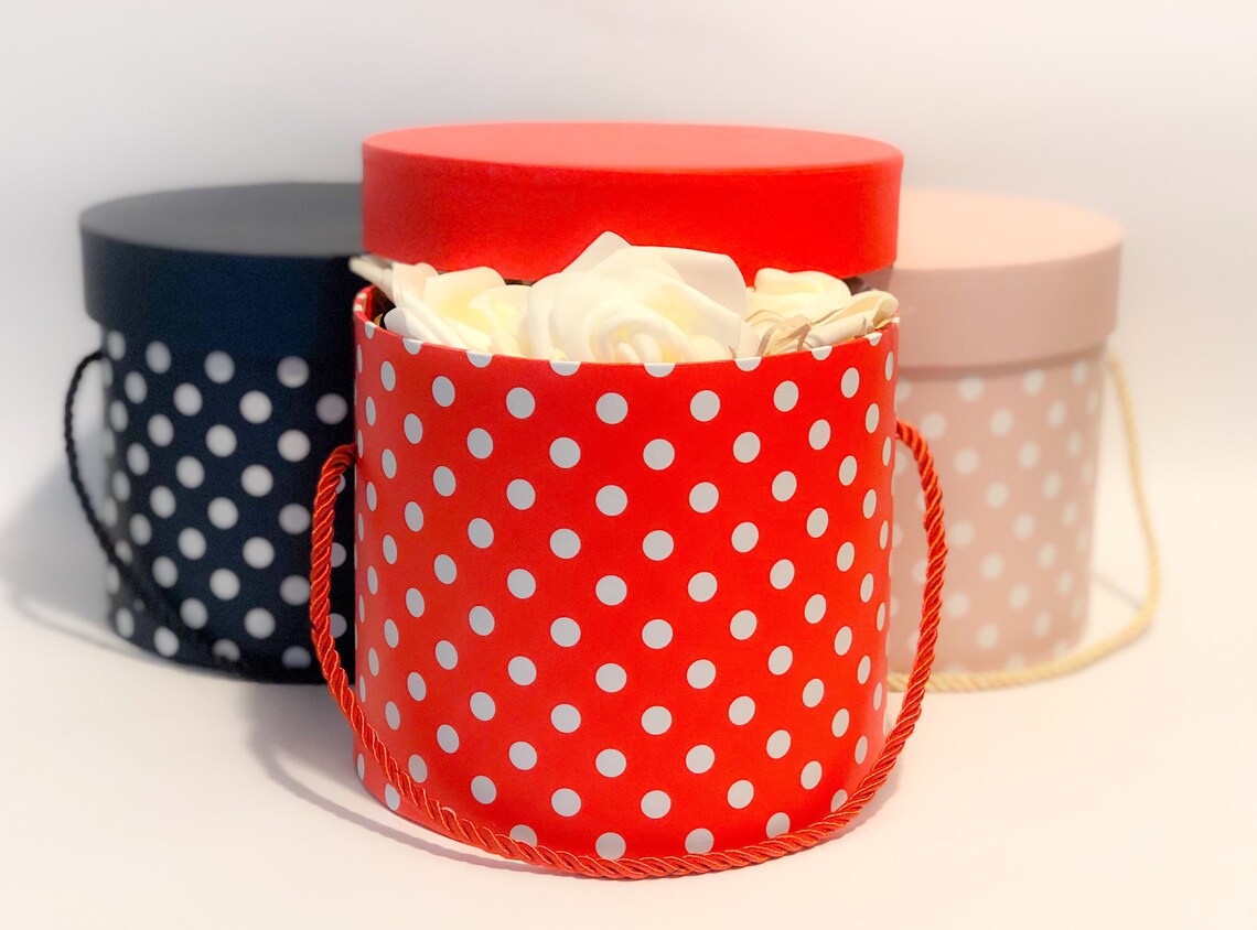 Small Round Boxes with Polka Dots and Lid Red Blue Pink Gift Etsy