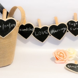 Wooden Heart Shaped Chalkboard Clothespin, Small Heart Blackboard, Wedding Table Numbers, Mini Wedding Buffet Signs, Party Decoration