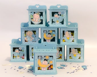 Set of Small Blue Baby Shower Wooden Boxes, Unique Baby Shower Gift Box, Baby Shower Favor, Baby Sprinkle Favors, Baby Shower Decoration