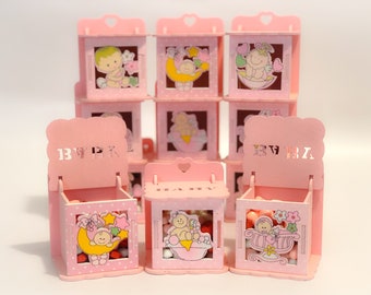 Houten kisten babyshower, unieke geschenkdoos babyshower, gunst babyshower, strooibedankjes baby, decoratie babyshower