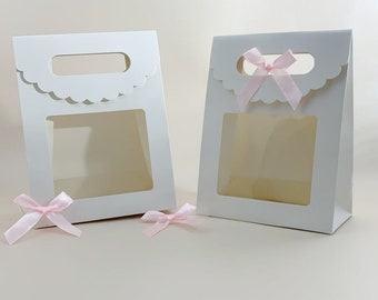 Witte Kraft-tassen met een transparant venster, gesloten tas met handvat, Kraft-snoepzakken, drie verschillende maten, huwelijksgunstzakjes