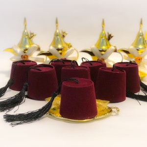 Cappelli marocchini rosso scuro per l'henné, mini fez tarbush, regalo e design marocchino, matrimonio marocchino, arredamento etnico, bomboniera di Aladino
