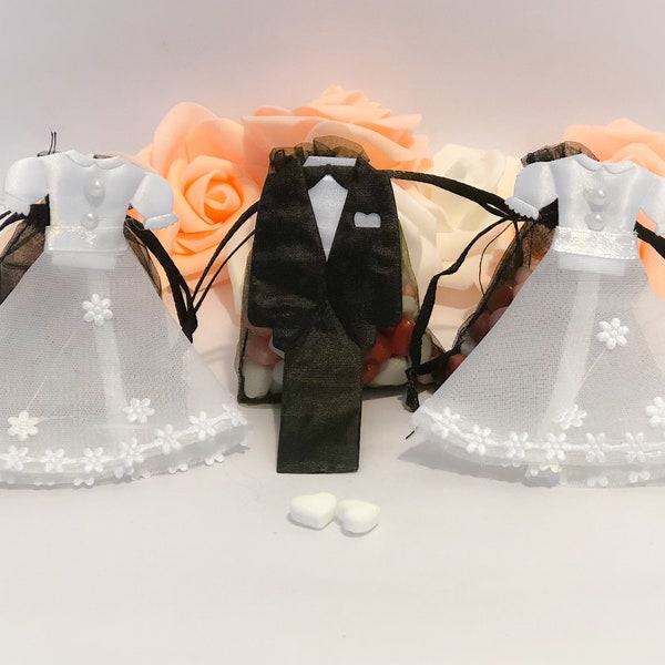 Petits sacs en organza noir pour la mariée ou le marié, faveurs de mariage, sacs de mariage, faveurs de fiançailles, sacs de bonbons de mariage, décorations et idées de mariage