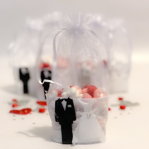 White Bride And Groom Wedding Favor Bags, Wedding Centerpieces, Rustic Wedding, Engagement Favors, Wedding Decorations & Ideas