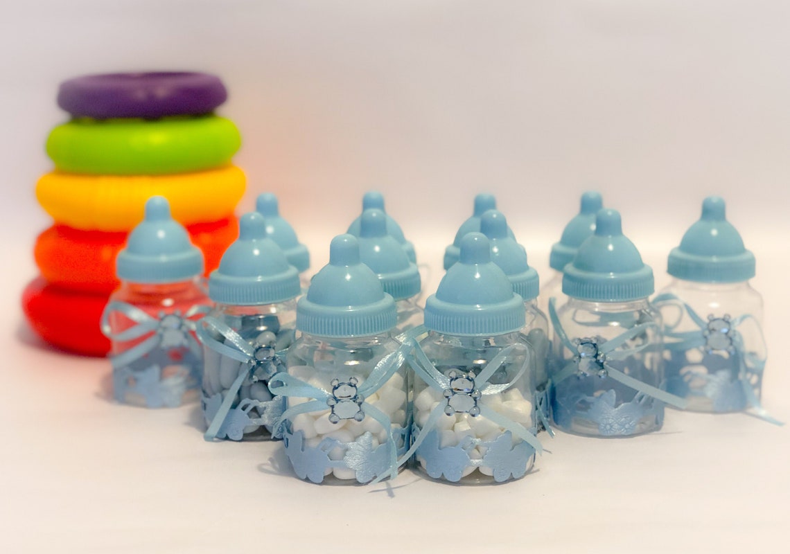 Set of Mini Baby Bottles Made of Plastic Blue Baby Bottles Etsy