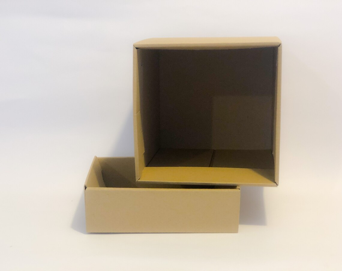 Set of Square Cardboard Boxes With Lid Natural Brown Kraft Etsy