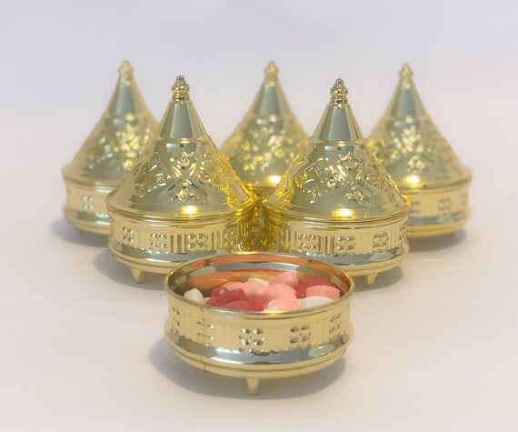 Set of Small Gold Decorative Plastic Moroccan Tagine Mini Decorated Favor Dish