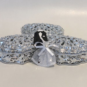 Autentica scatola di bomboniere marocchina, bomboniera decorativa in argento, regalo marocchino e stile autentico di design, confezione regalo per feste, scatola di henné