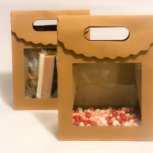 Set of Brown Kraft Bags With a Transparent Window, Closed Bag With a Handle, Kraft Candy Bags, Three Different Sizes, Wedding Favor Bags