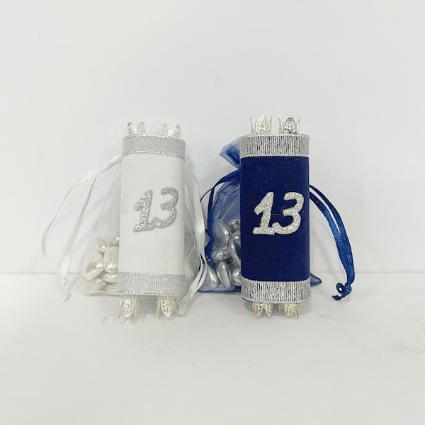Blue and White Torah Sefer Favors With The Number 13 for Bar Mitzvah, Bar Mitzvah Favors, Bar Mitzvah Centerpieces, Bar Mitzvah Party
