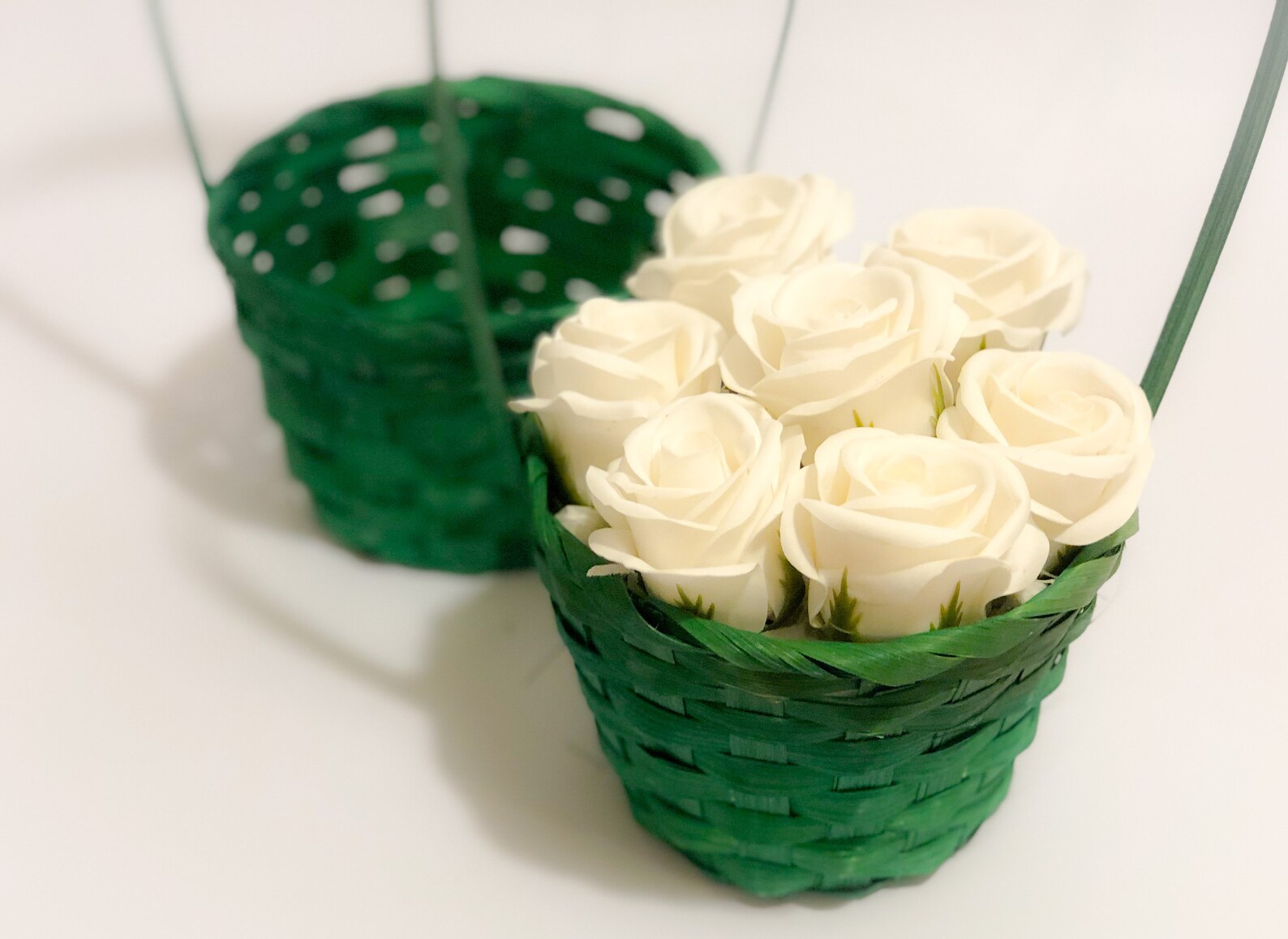 Set of Green Straw Baskets With a Handle Wicker Baskets Etsy