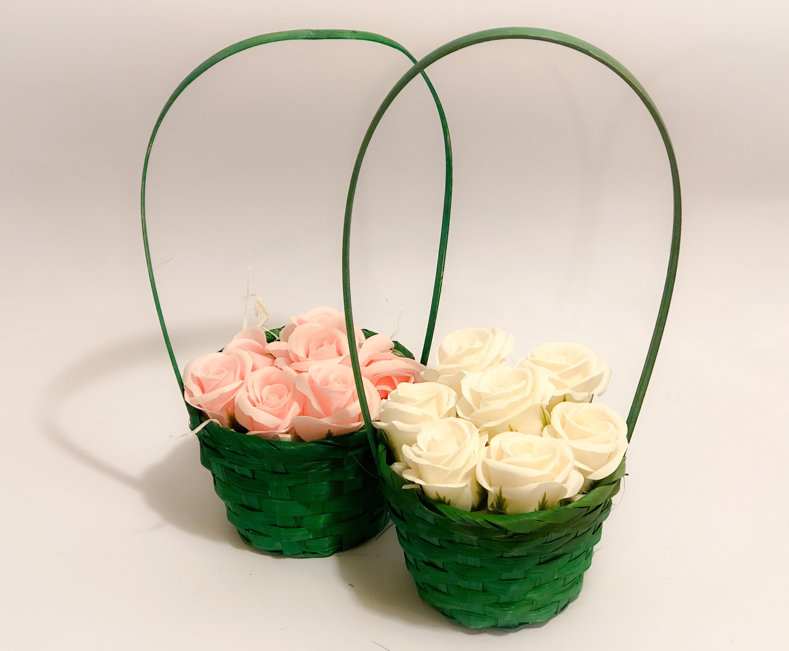 Set of Green Straw Baskets With a Handle Wicker Baskets Etsy