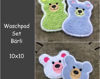 Abschminkpad Bärli 2 Stickdateien im Set ITH 10x10 Teddy Bär Waschpad Anleitung in deutscher Sprache