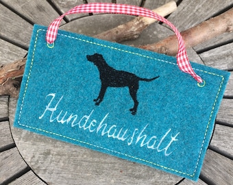 Dog sign "Dog household" embroidery file ITH 13x18 dog sign signs instructions in German