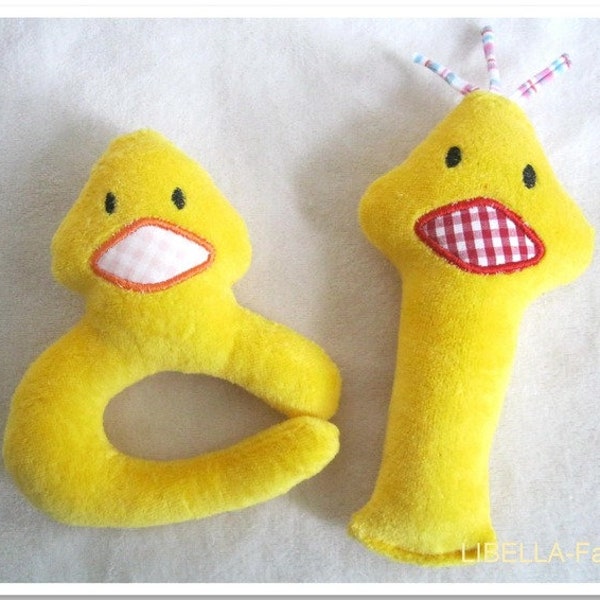 Greifling & Rattle Embroidery File ITH Duck 13x18 Baby Toy Baby Gift Instructions in German