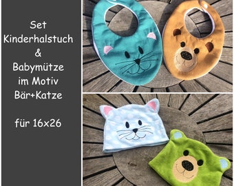 Children's scarf + baby hat embroidery file ITH KU 34-42 16x26 ITH cloth autumn scarf cat bear baby instructions in German