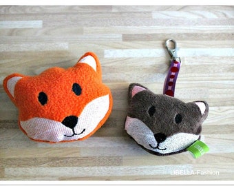 Fox pendant embroidery file ITH 13x18 foxes bag pendant key chain instructions in German