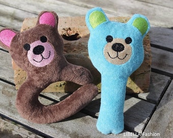 Grasping toy & rattle embroidery file ITH bear 13x18 baby toy teddy instructions in German