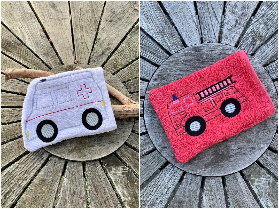 Ambulance Fire Department in a Set Washcloth Embroidery File ITH 13x18