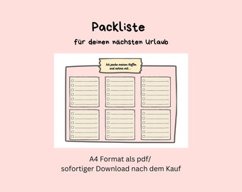 Packliste für den Urlaub Checkliste Urlaubsplanung A4 digitaler Download zum ausdrucken