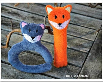 Greifling & Rattle Borduurbestand ITH Fox 13x18 Baby Toy Geboorte Baby-instructies in het Duits