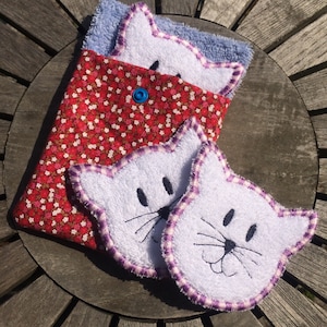 Set make-up pad bag + wash pad cat embroidery file 13x18 ITH bag pouch wash pad pad make-up pad instructions in German