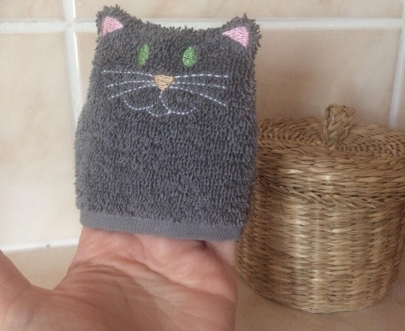 Cat washcloth embroidery file ITH 10x10 zerowaste instructions Etsy