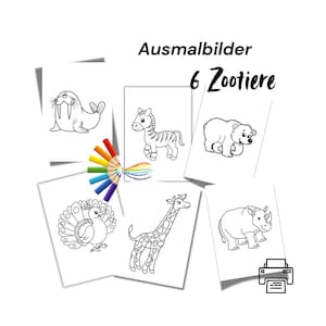 Disegni da colorare Animali dello zoo Disegni da colorare per bambini Animali Compleanno per bambini Libro da colorare A4 Download immediato