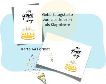 Birthday card 3 download Birthday card Greeting card A4 digital instant download to print yourself pdf instructions in German