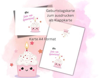 Birthday card 2 download Birthday card Greeting card A4 digital instant download to print yourself pdf instructions in German