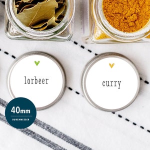 Labels spices - different sets - TYPE WHITE HEARTS - spice labels plastic - wet wipe, personalizable, 40mm