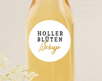 15 labels HOLLERBLÜTEN SIRUP - stickers silk matt (board or white with yellow) - 50mm elder