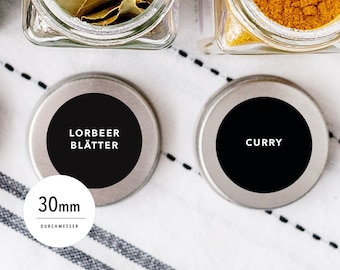 80 Spice labels - SIMPLE black plain - 30mm ROUND - labels PLASTIC wet wipe, personalizable