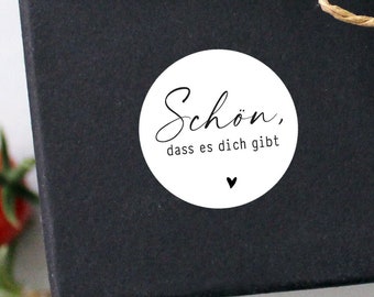 24 Stickers "Schön, dass es dich gibt" - on white with black hearts