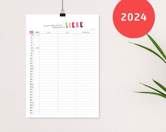 Christlicher Familienkalender 2024 - DIN A4 - BUNT - Jahreslosung - Spaltenanzahl wählbar - personalisierbar