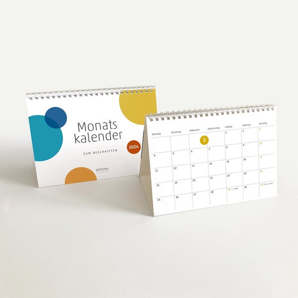 Tischkalender 2024 zum beschriften A5 quer - DOTS - minimalistisch