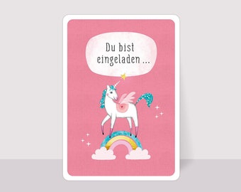 Invitation cards children birthday UNICORN raspberry invitations